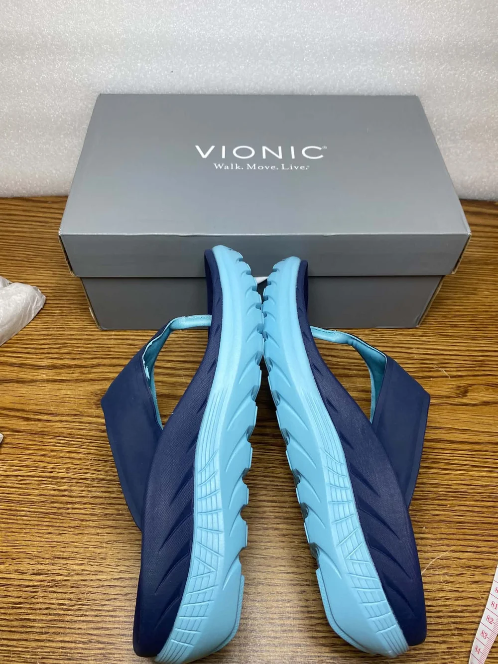 Vionic Thong Wedge Sandals Unisex Mens 7 Women's 9 Restore Navy Slip On Comfort